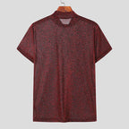 Damen nan schimmerndes Kurzarmshirt mit hohem Rundhalsausschnitt und strukturierter Animal-Print-Optik R&B