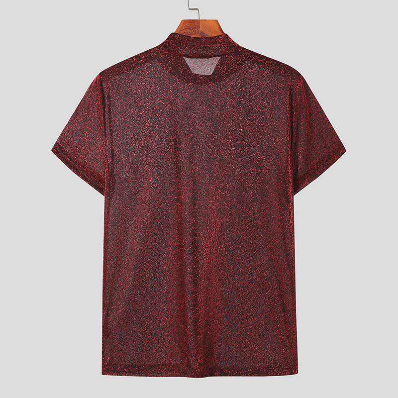 Damen nan schimmerndes Kurzarmshirt mit hohem Rundhalsausschnitt und strukturierter Animal-Print-Optik R&B