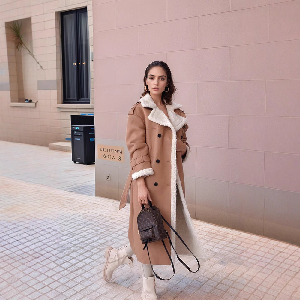 Damen gefütterter Longcoat mit schickem Kragen R&B