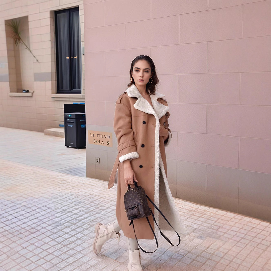 Damen gefütterter Longcoat mit schickem Kragen R&B