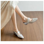 Damen elegante Mules mit funkelndem Riemen und komfortablem Blockabsatz