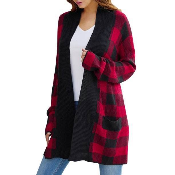 Damen Gemusterter Strickcardigan mit offenem Schnitt und langen Ärmeln R&B