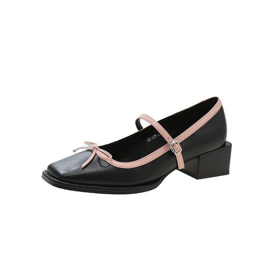 Damen elegante Ballerinas mit dekorativem Riemchen und modischem Blockabsatz R&B