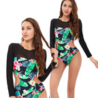 Damen Einteiler Badeanzug mit floralen Cut-Outs und transparenten Ärmel-Details R&B