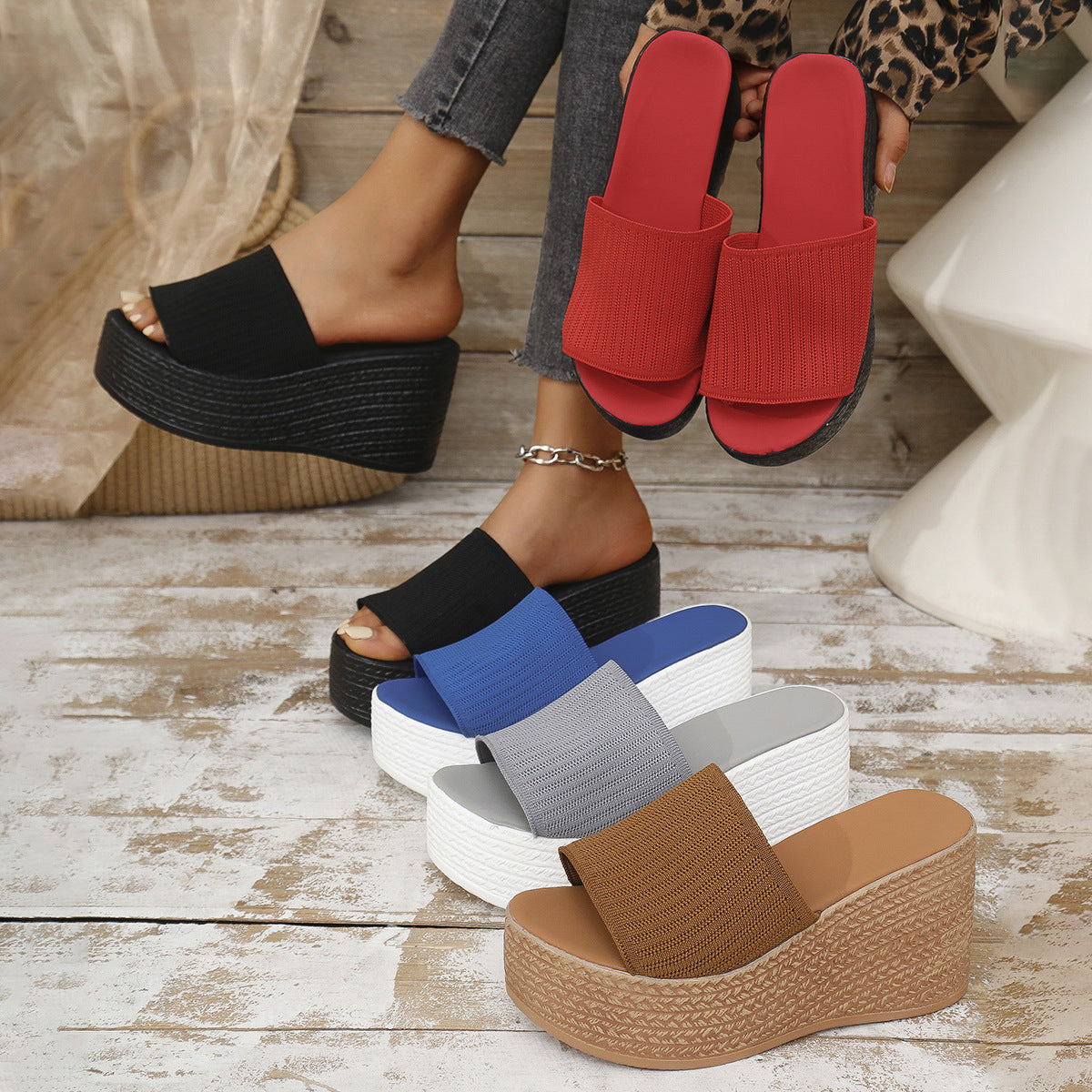 Damen Wedge-Pantoletten mit komfortablem Fußbett und flexiblem Obermaterial R&B