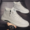 Damen Modische High-Top Sneakers aus Leder mit seitlichem Reißverschluss und dämpfender Sohle
