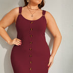 Damen figurbetontes Midi-Kleid mit Knopfdetails und raffiniertem Rippdesign R&B