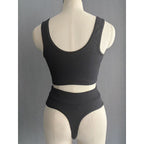 Damen Hochbund Bikini-Set mit strukturierter Oberfläche und modischem Crop-Top R&B