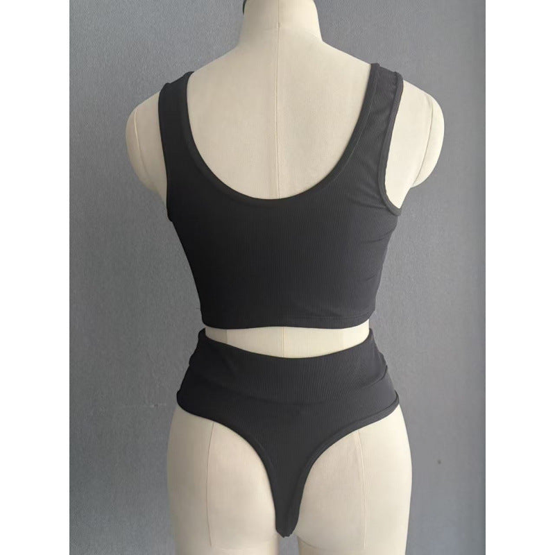 Damen Hochbund Bikini-Set mit strukturierter Oberfläche und modischem Crop-Top R&B
