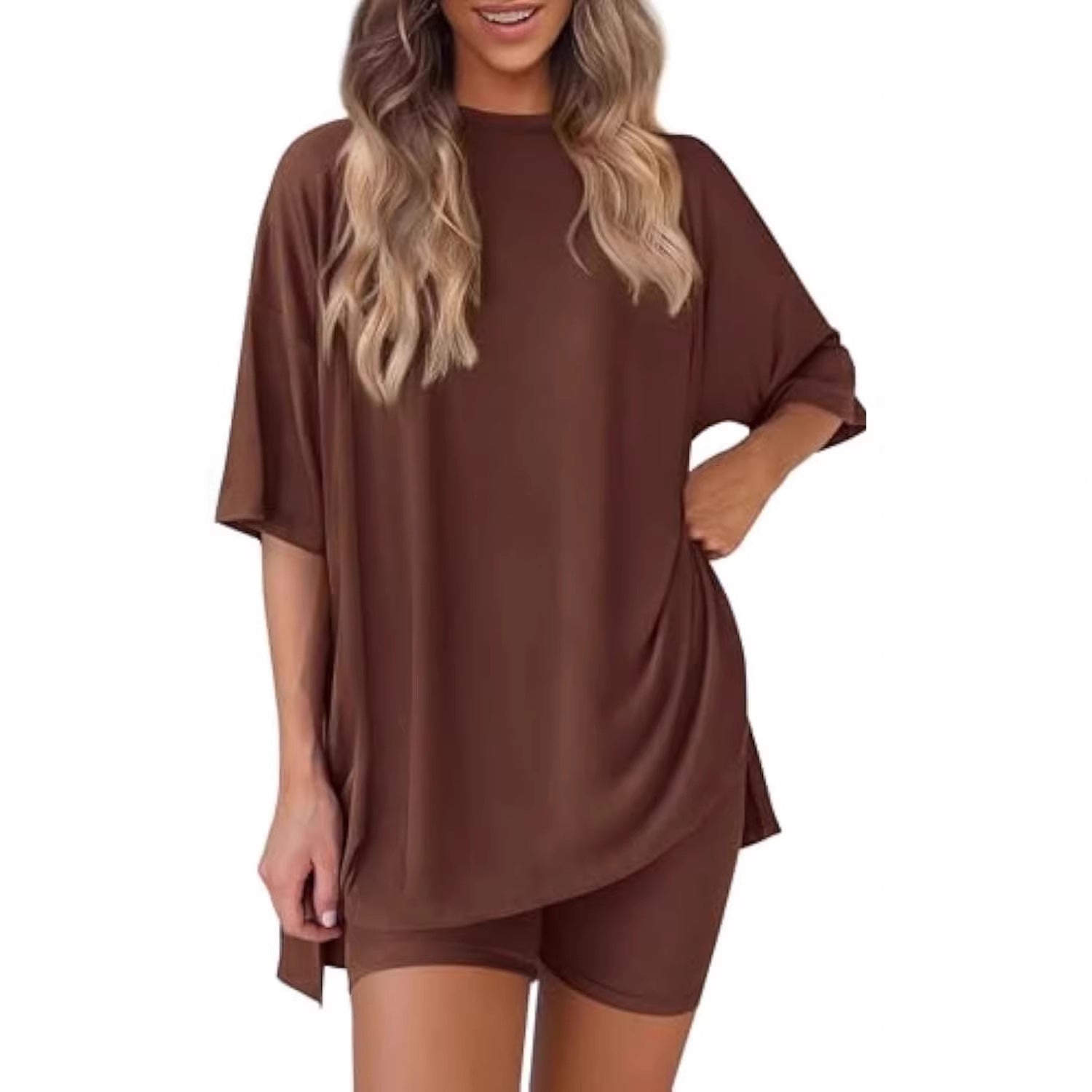 Damen lässiges Sport-T-Shirt mit Shorts im Set R&B