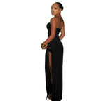 Damen trägerloses Maxikleid mit hohem Schlitz und elegantem Faltenwurf R&B
