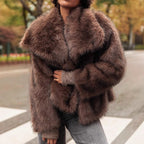 Damen Luxuriöse Kunstfelljacke mit voluminösen Ärmeln und breitem Revers R&B