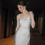 Damen Elegantes Maxikleid mit verführerischem Schlitz und trägerlosem Design R&B