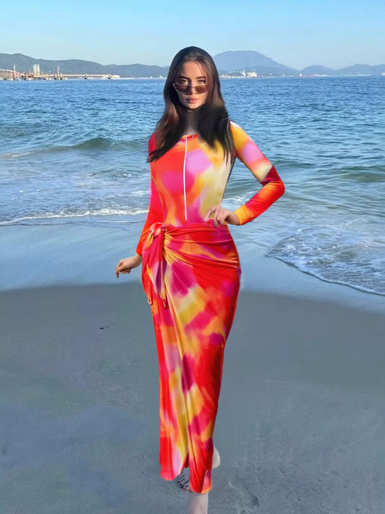 Damen Modischer UV-Schutz-Schwimmanzug mit Wickeldetail R&B