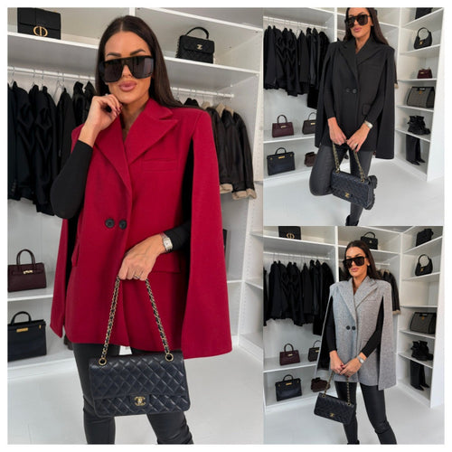 Damen zweireihiger Cape Blazer R&B