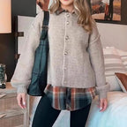 Damen kuscheliger Strickmantel mit voluminösen Ärmeln und goldenen Knopfdetails R&B