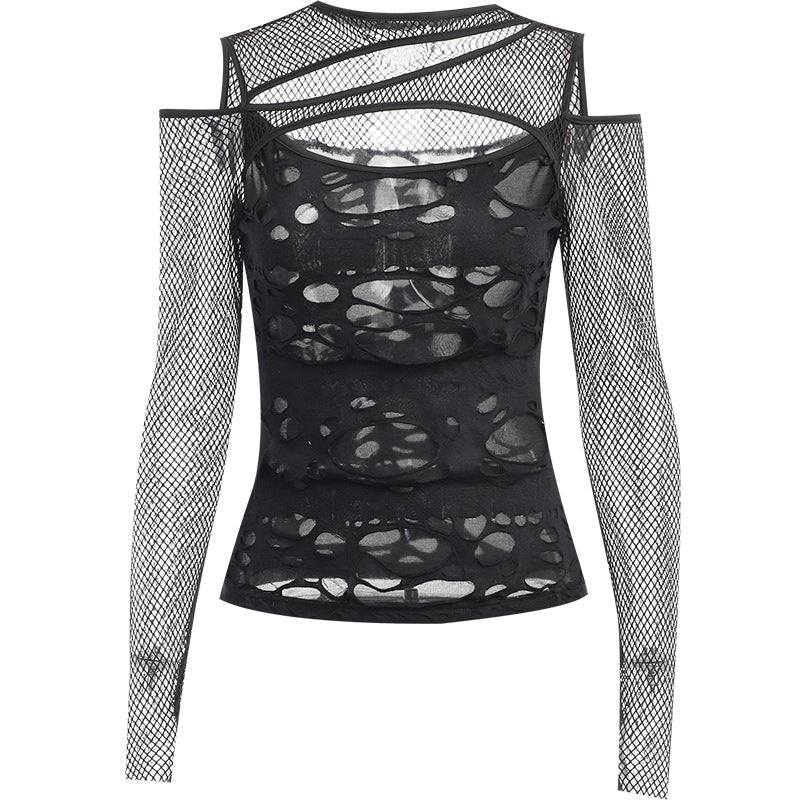 Damen Modisches Oberteil mit transparentem Mesh-Design und raffinierten Cut-Outs R&B