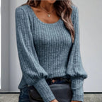 Damen Strickpullover mit Ballonärmeln und feinem Rippmuster R&B
