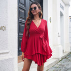 Damen Wickelkleid mit fließendem Rock und elegantem V-Ausschnitt R&B