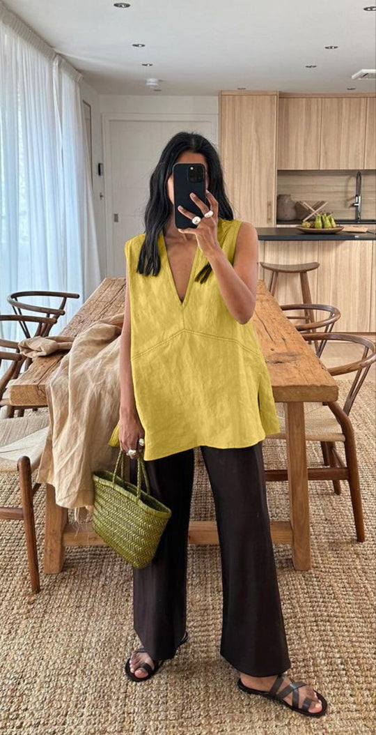 Damen Lässiges Longtop im Übergrößen-Style mit tiefem V-Ausschnitt R&B