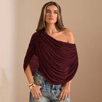 Damen Einseitiger Chiffon-Bodysuit mit Drapierungen R&B