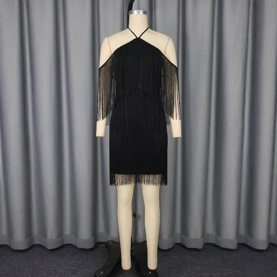 Damen Fransen Cocktailkleid mit trägerlosem Design R&B