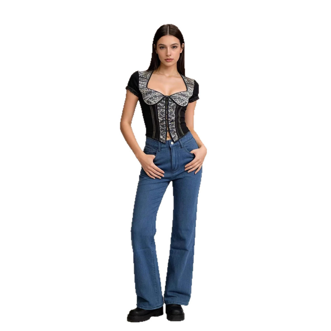 Damen Weite Jeans mit kunstvollem Schmetterlingsdesign R&B