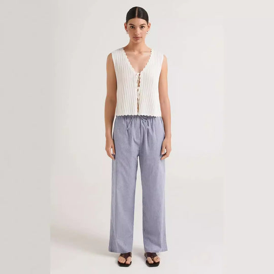 Damen lässige bequeme Schlafhose aus leichtem Baumwollstoff mit eleganten Streifen R&B