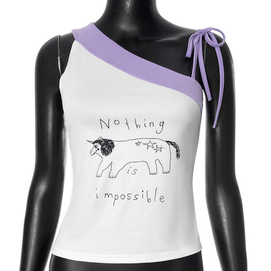 Damen asymmetrisches Top mit Statement-Print R&B
