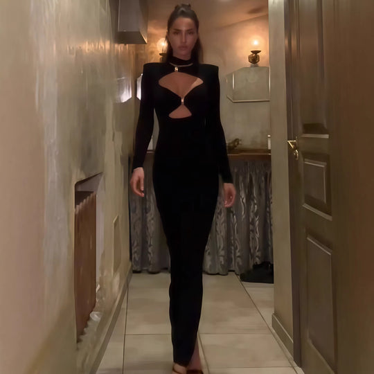 Damen Elegantes Maxikleid mit hochgeschlossenem Dekolleté und raffinierten Cut-Outs R&B