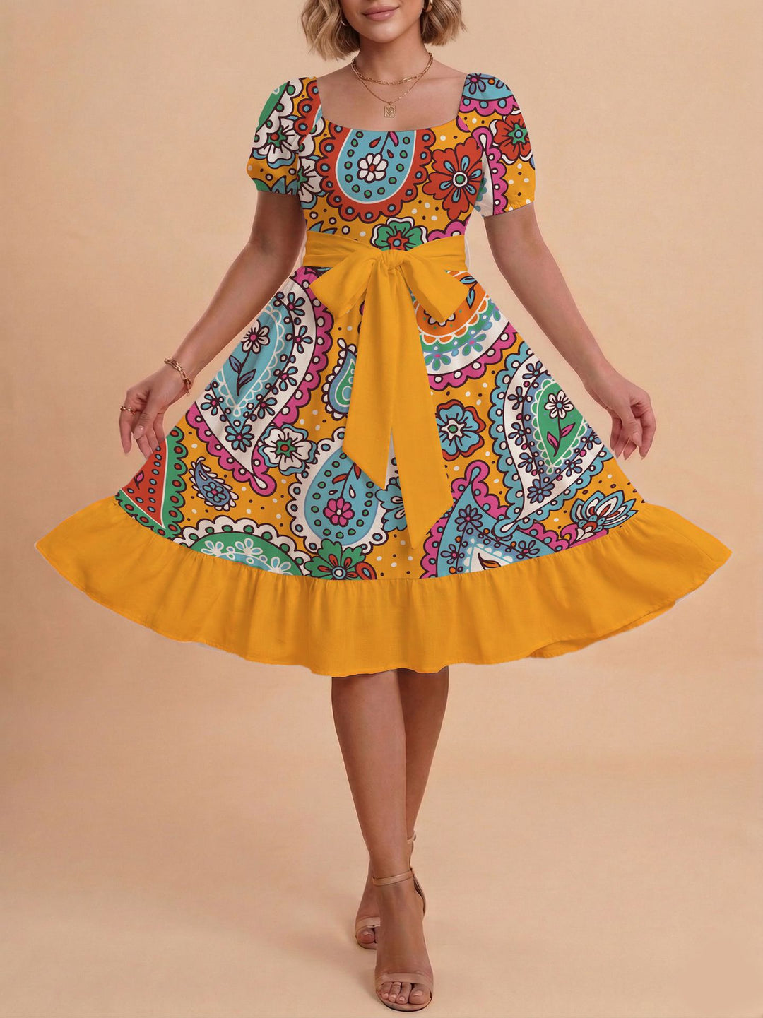 Damen Verspieltes Maxikleid mit Bärenmuster und taillierbarem Band R&B