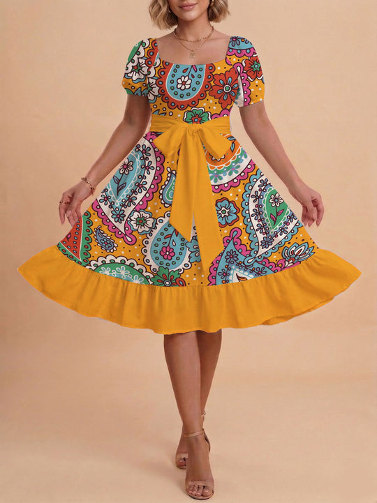 Damen Verspieltes Maxikleid mit Bärenmuster und taillierbarem Band R&B