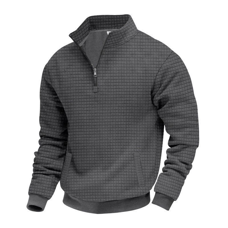 Herren Stepppullover mit halbem Reißverschluss und modernem Strukturdesign R&B