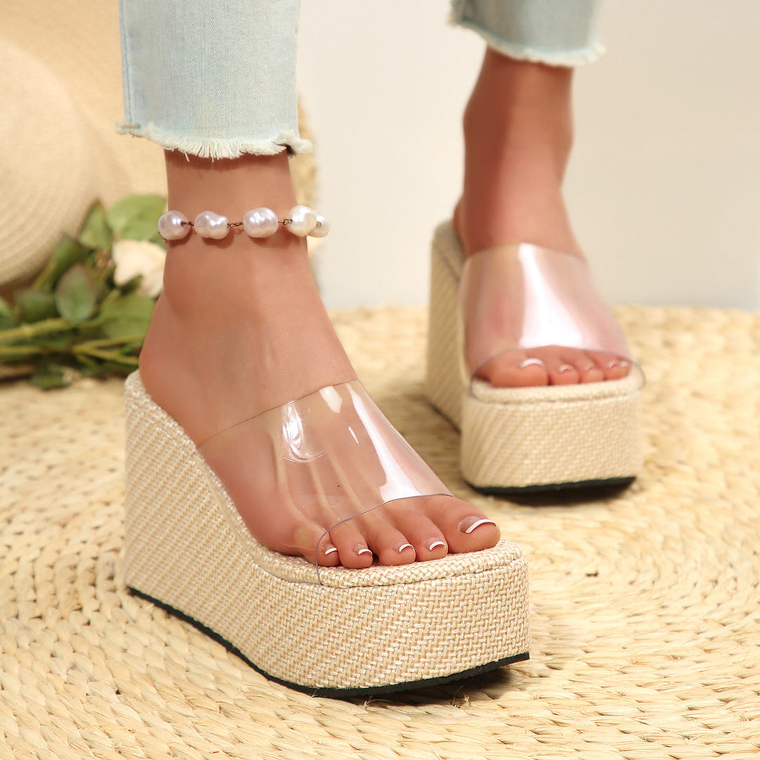 Damen Plateau-Sandalen mit transparentem Riemen R&B