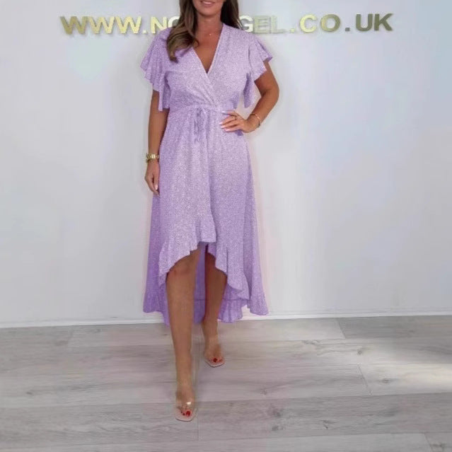 Damen Wickelkleid mit voluminösen Ärmeln und asymmetrischem Saum R&B