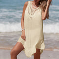 Damen luftiges Häkel-Strandkleid mit V-Ausschnitt und romantischem Saum R&B