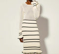 Damen Strickmaxikleid mit raffiniertem Lochmuster und kontrastierendem Streifen R&B