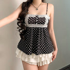 Damen Spaghetti-Trägertop mit süßem Spitzenbesatz und Polka-Dots R&B