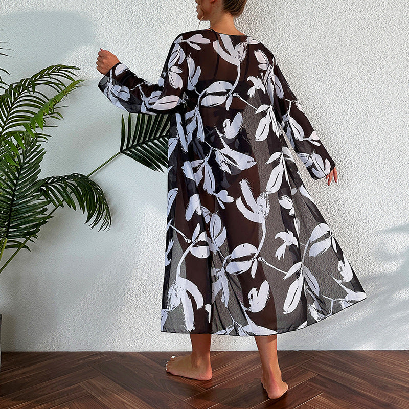 Damen Strandkimono mit floralem Muster und seitlichem Schlitz R&B
