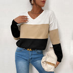 Damen V-Ausschnitt Pullover mit gestreiftem Design und lässigem Schnitt R&B