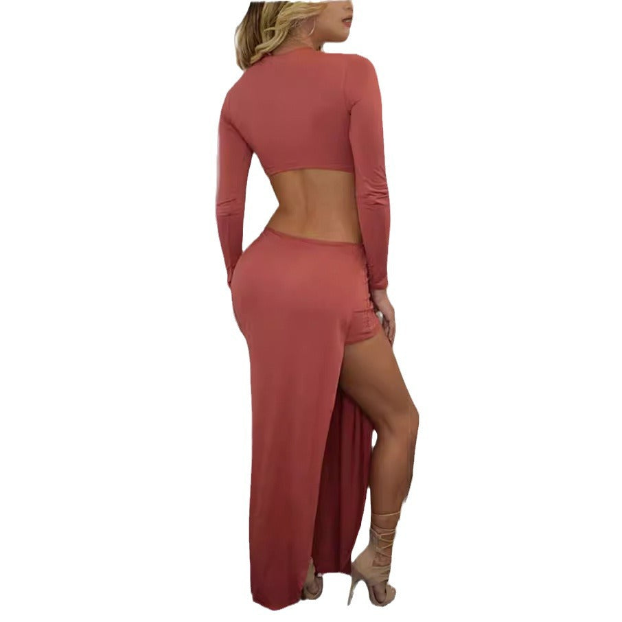 Damen funktionales Cut-Out-Maxikleid mit tiefem V-Ausschnitt R&B