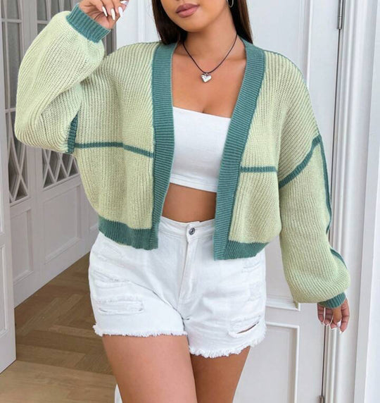 Damen Grobstrickjacke mit Farbkontrast und lässigem Schnitt R&B