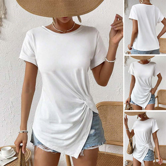 Damen nan asymmetrisches Knotenshirt mit seitlicher Drehung und verlängertem Zipfelsaum R&B