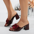Damen Offene Mules mit dekorativen Schleifen und modernem Blockabsatz R&B