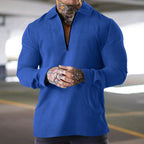 Herren nan schmales Halbzip-Polo mit Waffelstruktur offener Kentkragen und cleanem Minimal-Design R&B
