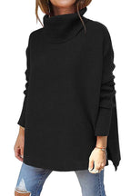 Damen Strickpullover mit hohem Kragen und seitlichen Schlitzen