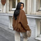 Damen Oversized Fleece-Jacke mit Druckknopfverschluss und seitlichen Taschen R&B