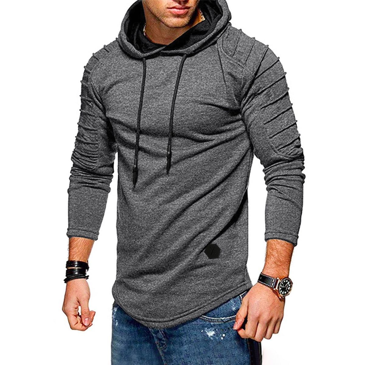 Herren Kapuzenpullover mit strukturierten Schultern und elastischen Bündchen