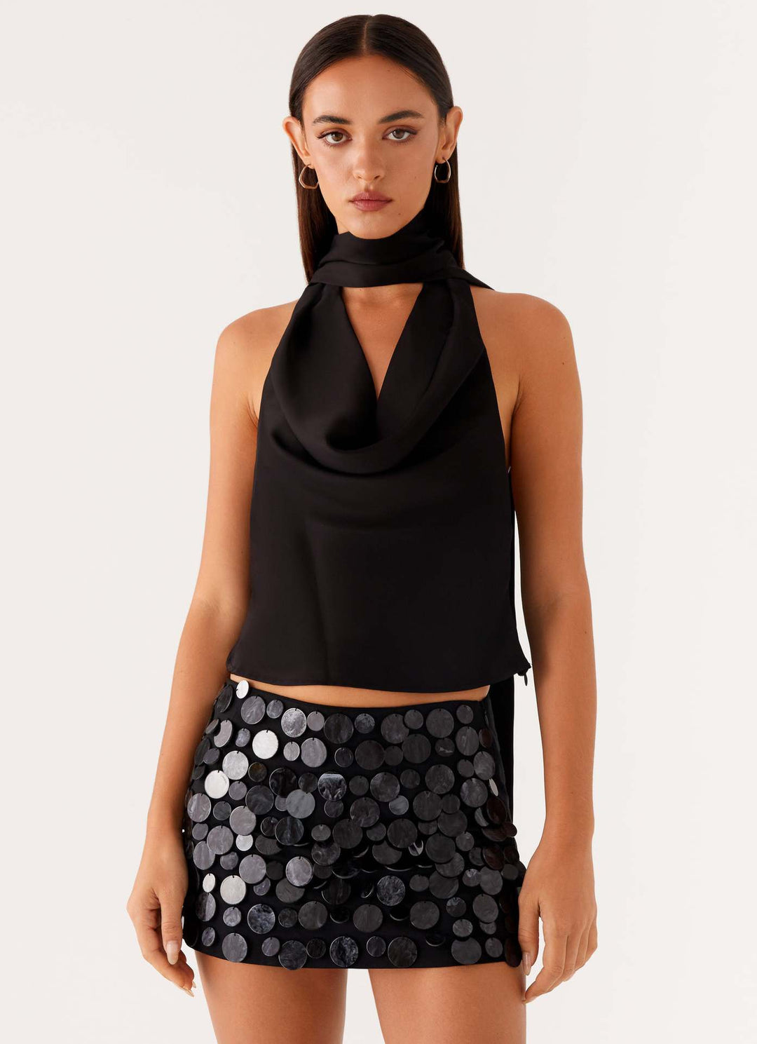 Damen elegantes Top mit tiefem V-Ausschnitt und asymmetrischem Rockdesign R&B
