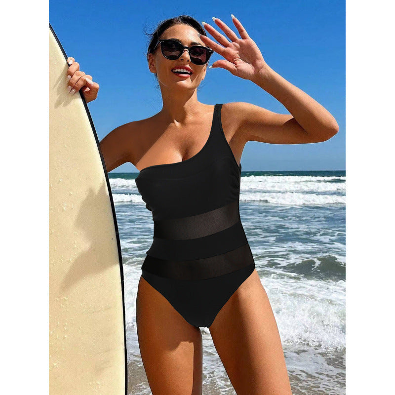 Damen Einseitiger Badeanzug mit modischem Cut-Out und transparenten Einsätzen R&B